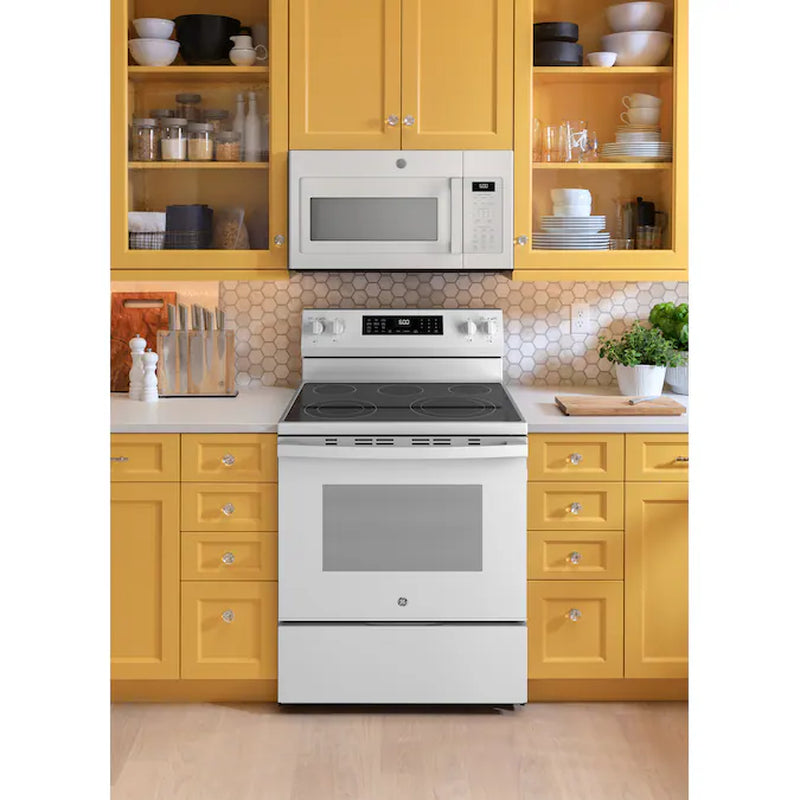 Easywash Oven Tray 30-In Glass Top 5 Burners 5.3-Cu Ft Air Fry Convection Oven Freestanding Electric Ran ( White )