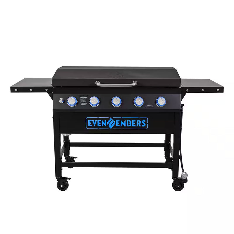 5-Burner Propane Gas Griddle in Black with Lid and Cover