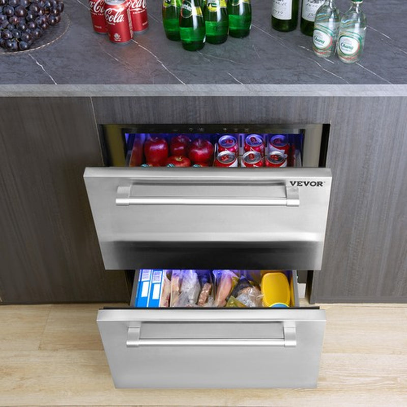 VEVOR Undercounter Refrigerator 24" Built-In 2 Drawer Refrigerator Fridge SUS