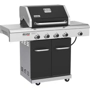 Deluxe 4-Burner Dual Fuel Gas Grill with Gourmet plus Griddle Insert and Side Burner in Black