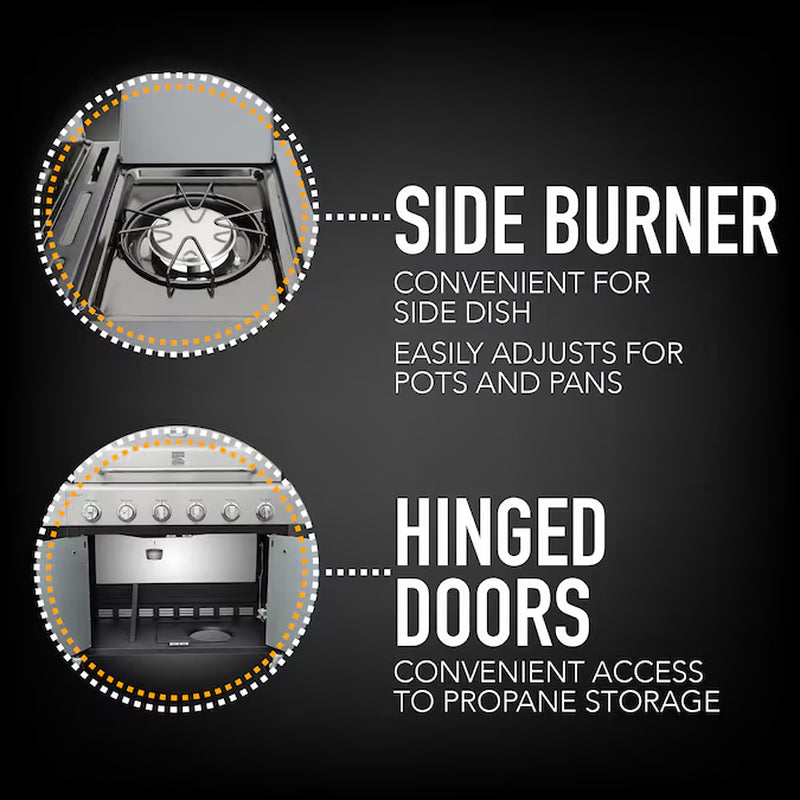 Stainless Steel 6 -Burner Liquid Propane Gas Grill 1 -Side Burner