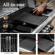 6 Burner Propane Gas Grill and Griddle Combo with Side Burner 740 Sq. In. Large Cooking Area 52,000 but Output BBQ Grill