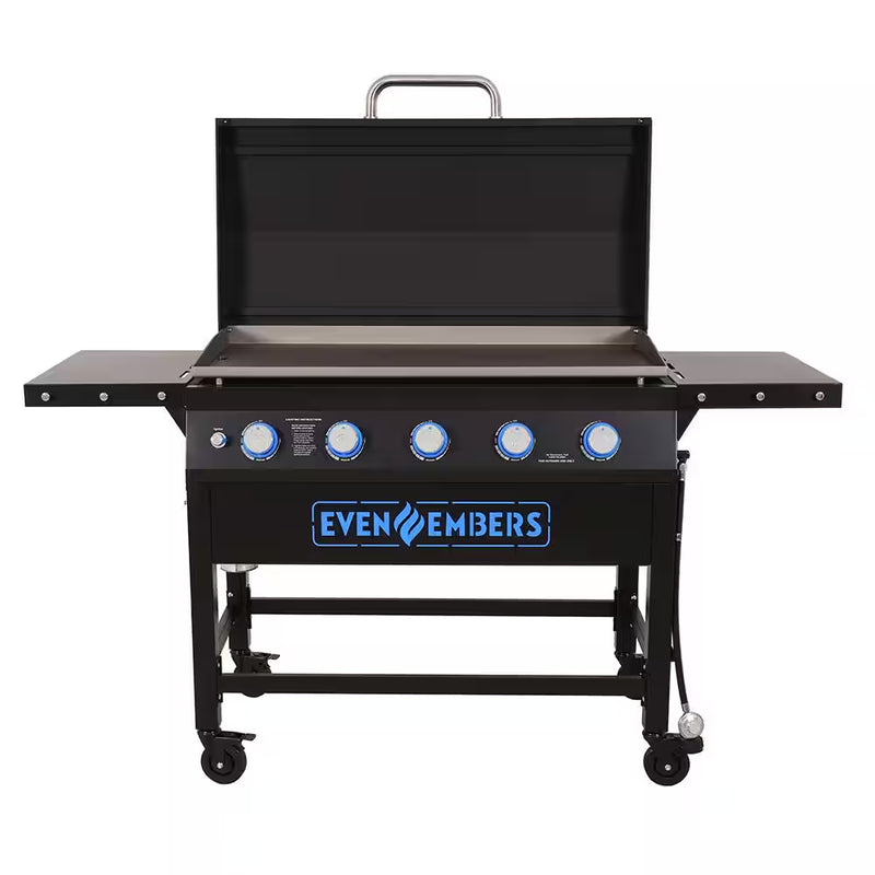 5-Burner Propane Gas Griddle in Black with Lid and Cover