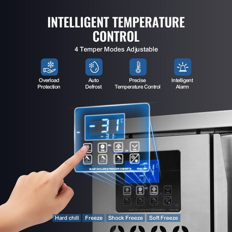 VEVOR 80L Commercial Blast Freezer 3 Trays Blast Chiller Chest Seafood Ice Cream