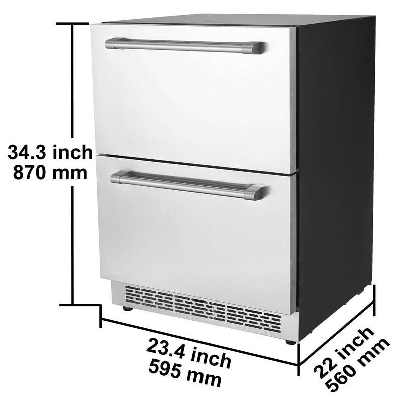 Undercounter Refrigerator Freezeer 24" Built-In 2 Drawer Fridge Chill Freezer