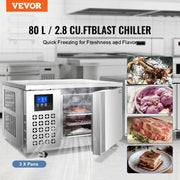 VEVOR 80L Commercial Blast Freezer 3 Trays Blast Chiller Chest Seafood Ice Cream