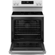 Easywash Oven Tray 30-In Glass Top 5 Burners 5.3-Cu Ft Air Fry Convection Oven Freestanding Electric Ran ( White )