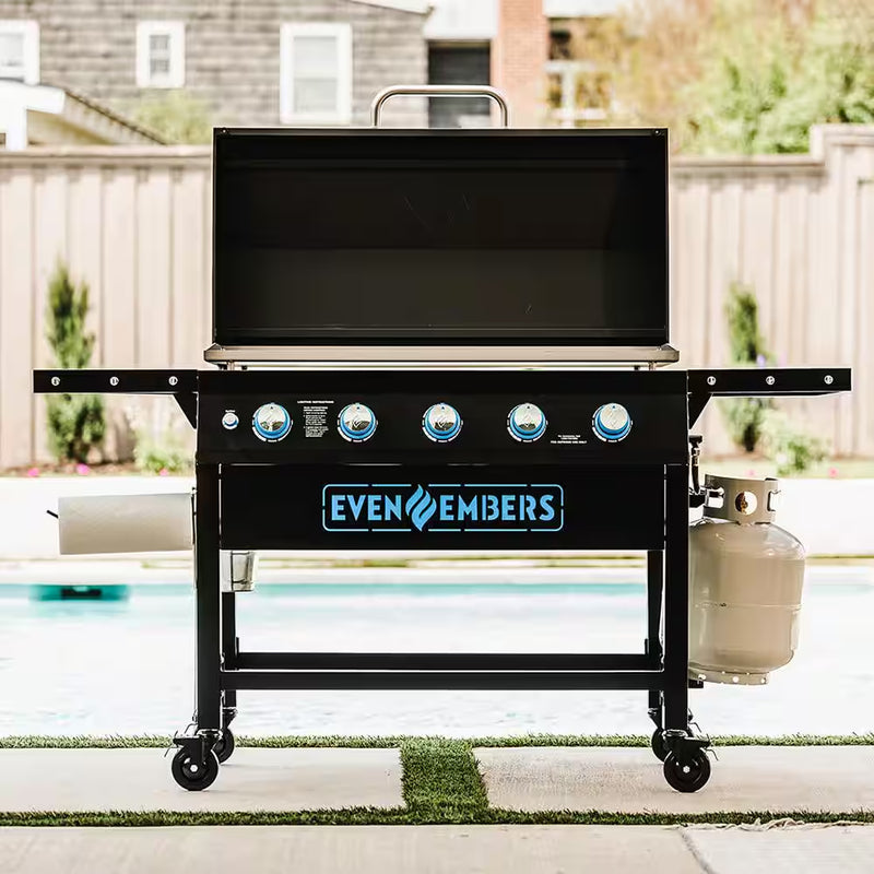 5-Burner Propane Gas Griddle in Black with Lid and Cover