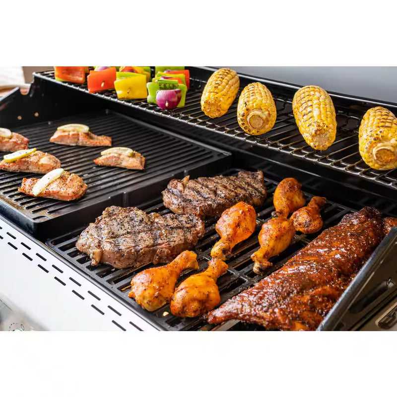 Deluxe 4-Burner Dual Fuel Gas Grill with Gourmet plus Griddle Insert and Side Burner in Black