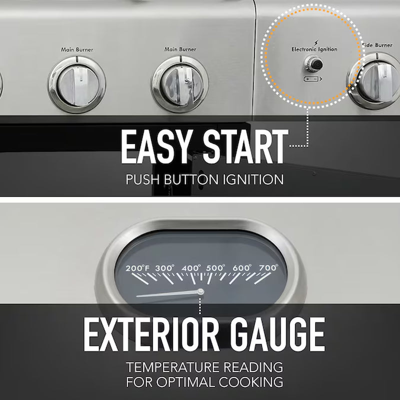 Stainless Steel 6 -Burner Liquid Propane Gas Grill 1 -Side Burner