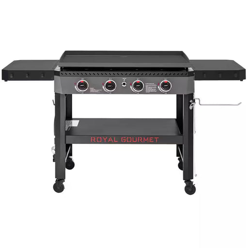 34-In. 4-Burner Propane Gas Griddle with Collapsible Side Shelves and Storage Baskett, 52,000 BTU, Black