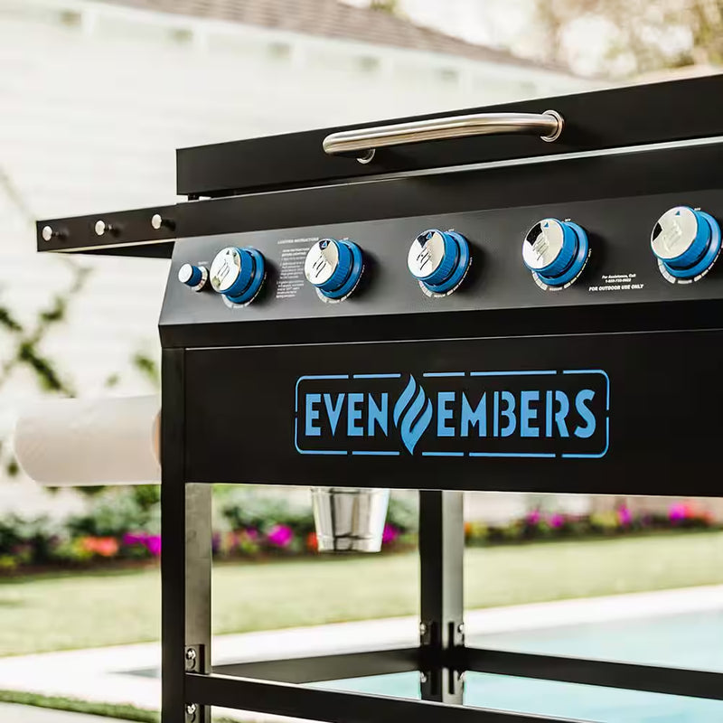 5-Burner Propane Gas Griddle in Black with Lid and Cover