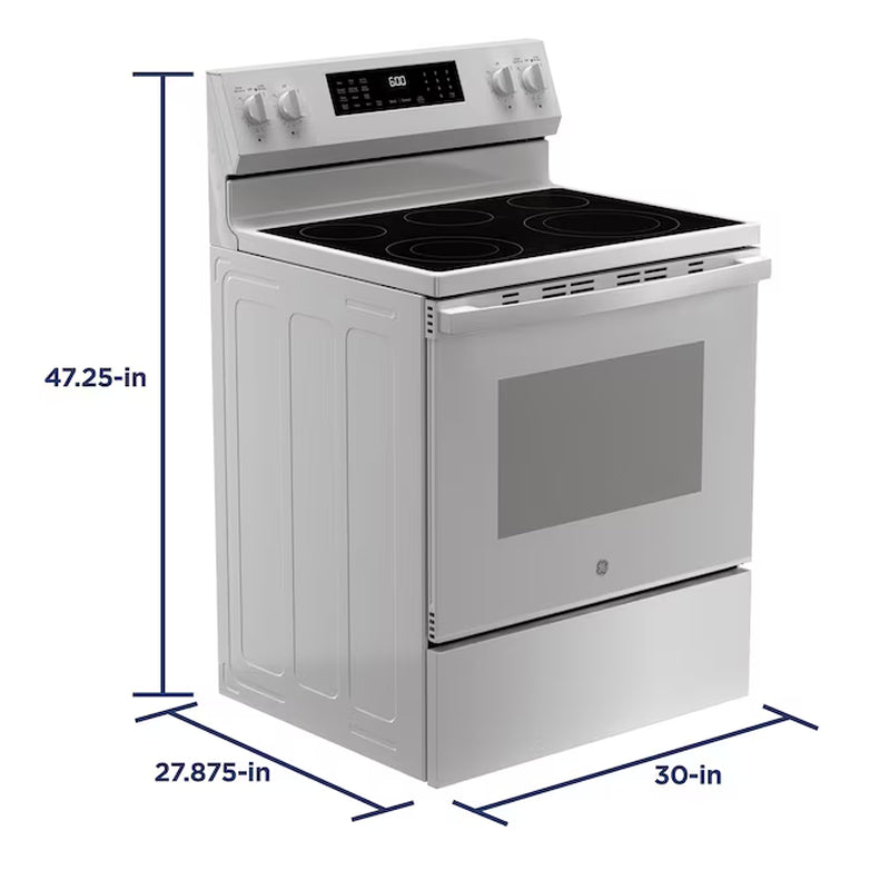 Easywash Oven Tray 30-In Glass Top 5 Burners 5.3-Cu Ft Air Fry Convection Oven Freestanding Electric Ran ( White )