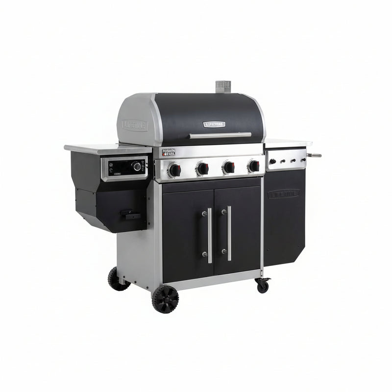 4 Burner Gas Grill and Wood Pellet Smoker Combo